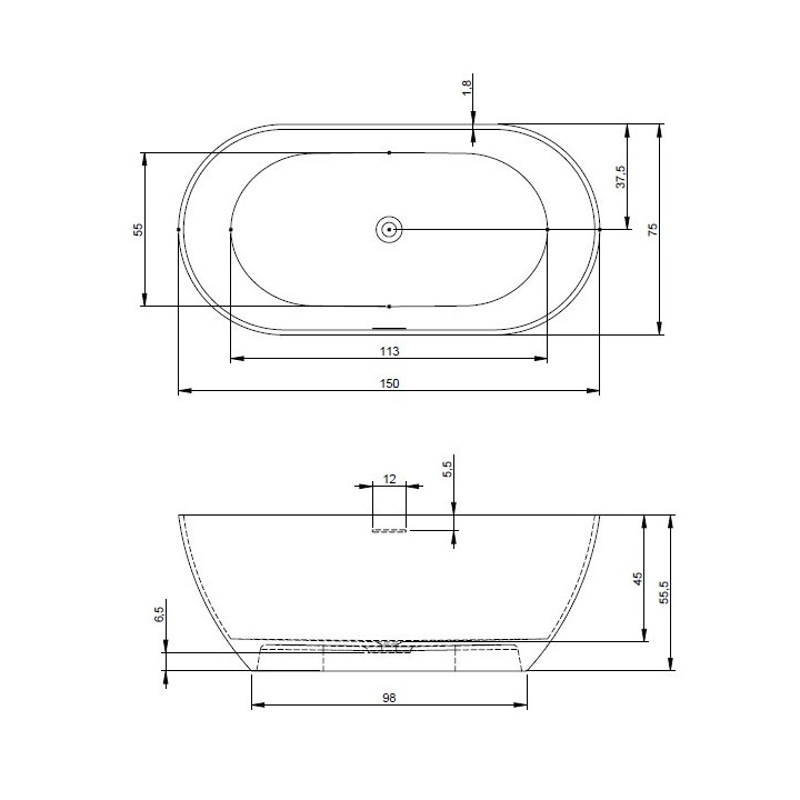 Wanna Riho Bilbao 150x75 cm biała