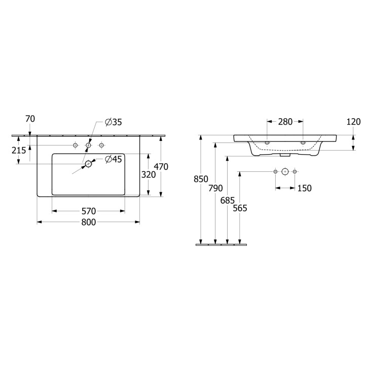 Umywalka meblowa Villeroy & Boch Subway 3.0, 100x47cm, z przelewem, otwór na armaturę, Weiss Alpin