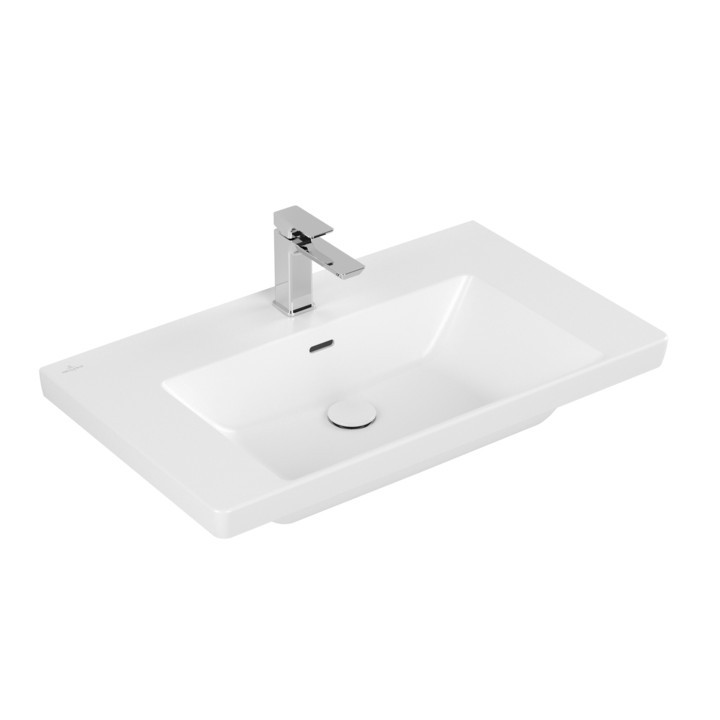 Umywalka meblowa Villeroy & Boch Subway 3.0, 100x47cm, z przelewem, otwór na armaturę, Weiss Alpin