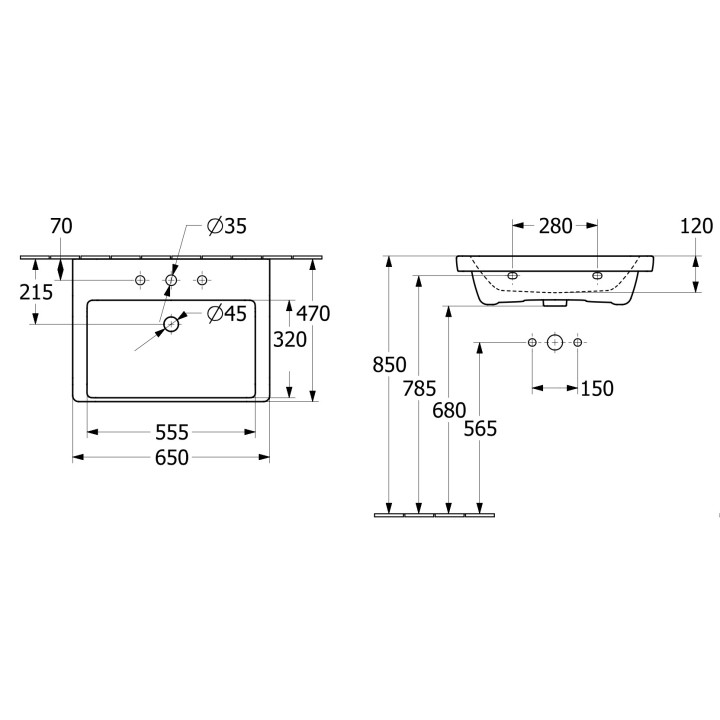Umywalka meblowa Villeroy & Boch Subway 3.0, 80x47cm, z przelewem, otwór na armaturę, Weiss Alpin