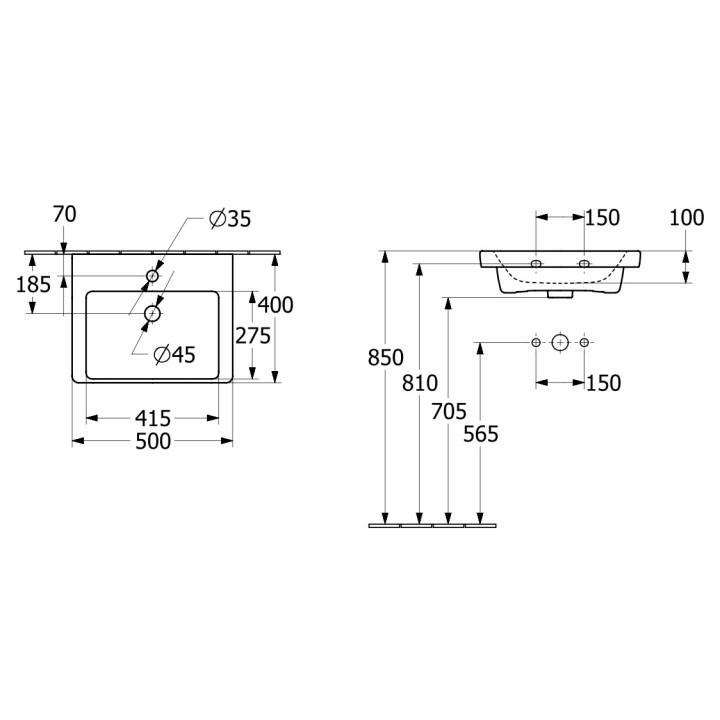 Umywalka wisząca Villeroy & Boch Subway 3.0, 55x44cm, z przelewem, otwór na armaturę, Weiss Alpin