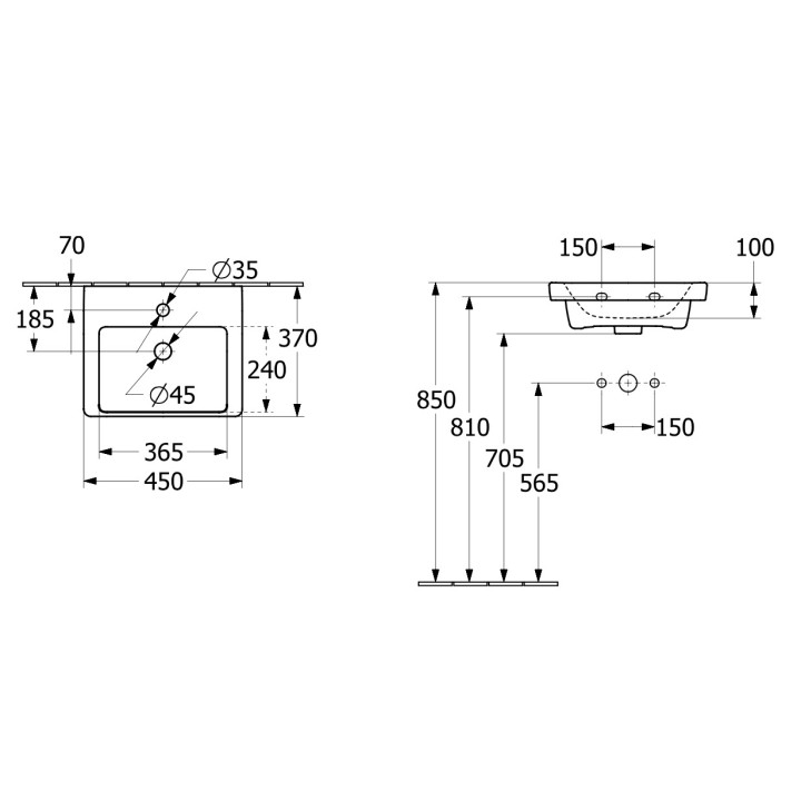 Umywalka wisząca/meblowa Villeroy & Boch Subway 3.0, 50x40cm, z przelewem, otwór na armaturę, Weiss Alpin, montaż meblowy