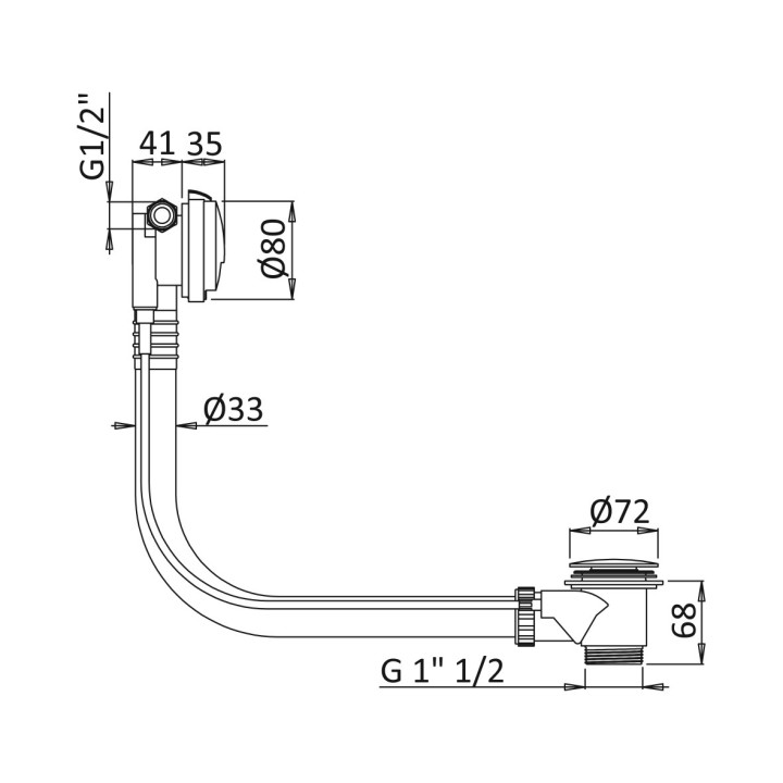 Wylewka wannowa Bruma Lusa z odpływem i przelewem, chrom