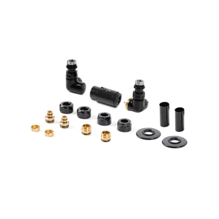 Zestaw zintegrowany termostatyczny kątowy Terma Twins All In One, prawy - czarny mat