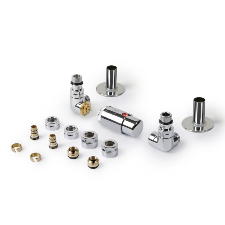 Zestaw trójosiowy termostatyczny kątowy Terma Vision All In One, lewy - czarny połysk