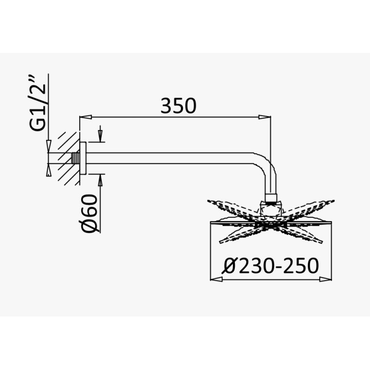 Zestaw natryskowy Bruma Lusitano, podtynkowy, deszczownica 250mm z ramieniem ściennnym, słuchawka 1-funkcyjna, sunrise