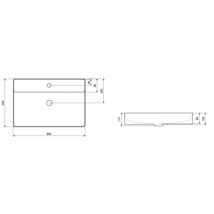 Umywalka nablatowa Excellent Rima 2.0, 60x40cm, bez przelewu, otwór na baterię, śnieżnobiały
