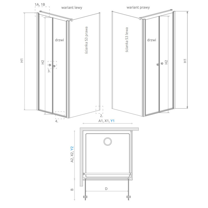 Drzwi kabiny prysznicowej Radaway Eos DWD+S, 80cm, dwuskrzydłowe, szkło przejrzyste, profil chrom