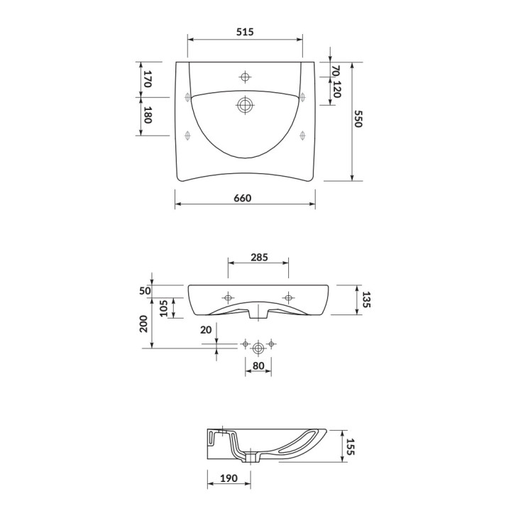 Umywalka wisząca Cersanit Etiuda, 66x55cm, dla osób z ograniczoną sprawnością ruchową, z przelewem, otwór na baterię, biała