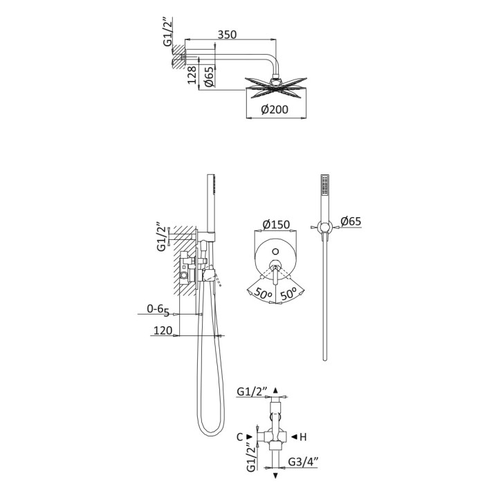 Bateria wannowa 3-otworowa Bruma X-Alpha, stojąca, przelew z funkcją napełaniania, stal nierdzewna