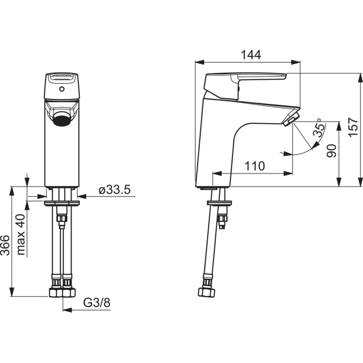 Bateria umywalkowa Oras Saga, stojąca, wysokość 136mm, wylewka 103mm, chrom