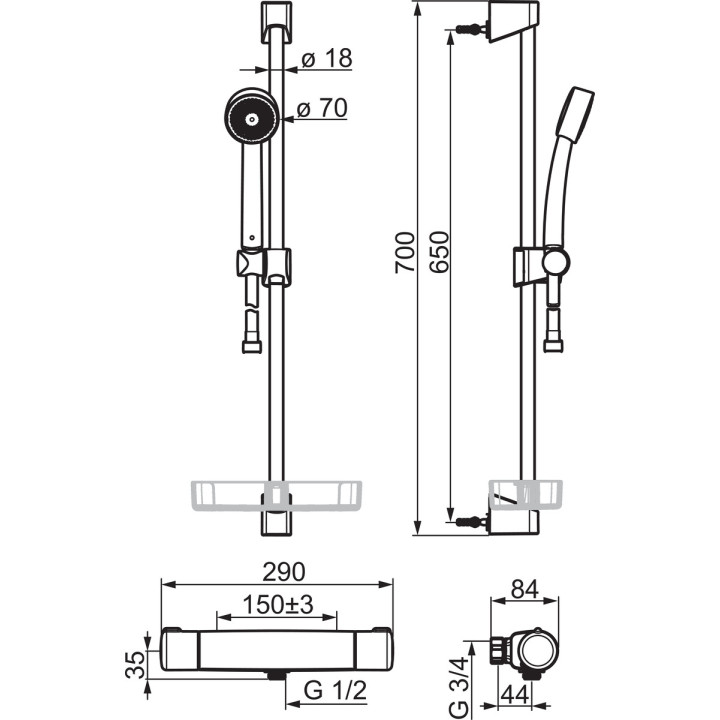 Termostatyczna bateria natryskowa Oras Nova, natynkowa, chrom