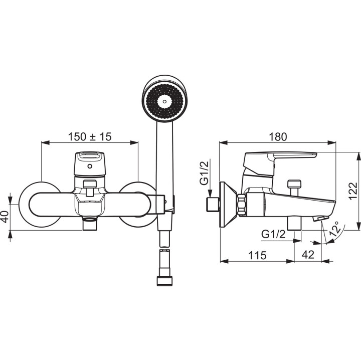 Bateria wannowo-natryskowa Oras Saga, natynkowa, 2 wyjścia wody, chrom