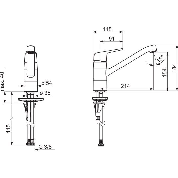 Bateria kuchenna Oras Safira, stojąca, wysokość 184mm, obracana wylewka, chrom
