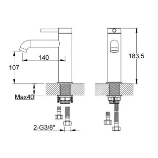 Bateria umywalkowa Kohlman Roxin Black, stojąca, wysokość 150mm, korek automatyczny, czarny