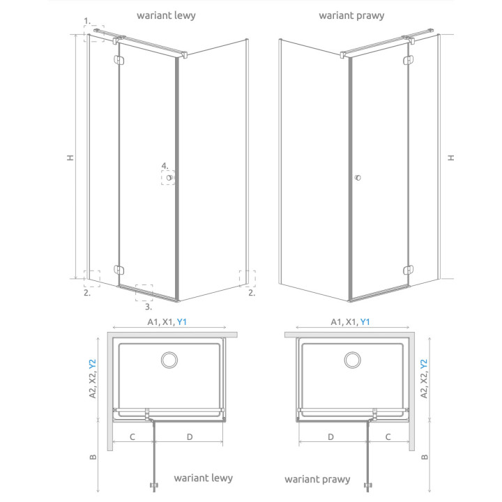 Ścianka boczna S1 Radaway Nes 8 Black KDJ I Factory 100, czarny wzór, 1000x2000mm