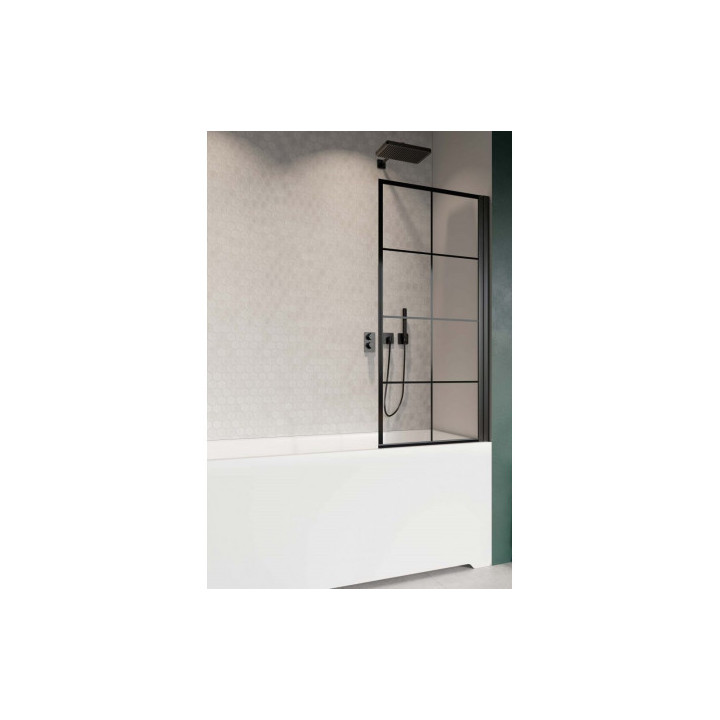 Parawan nawannowy Radaway Nes 8 Black PND I, lewy, składany, szkło przejrzyste, 140x150cm, czarny profil