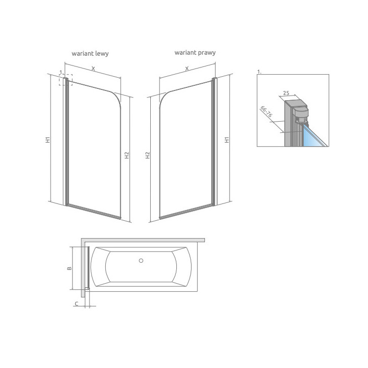 Parawan nawannowy Radaway Nes 8 Black PNJ I Factory, lewy, szkło przejrzyste, czarna kratka, 100x150cm, czarny profil