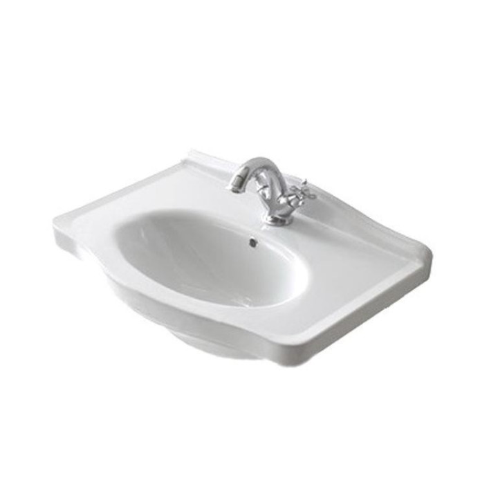 Umywalka wisząca/mocowana na postumencie Galassia MEG11 biała, 75 x 52 cm, przelew, otwór na baterię, retro- sanitbuy.pl