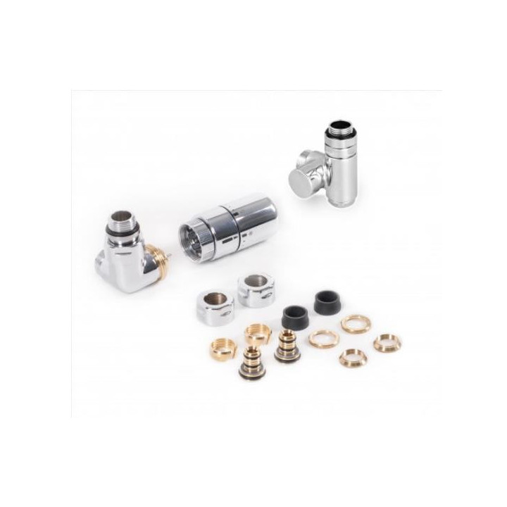 Zestaw trójosiowy termostatyczny kątowy Terma Vision All In One, lewy - chrom