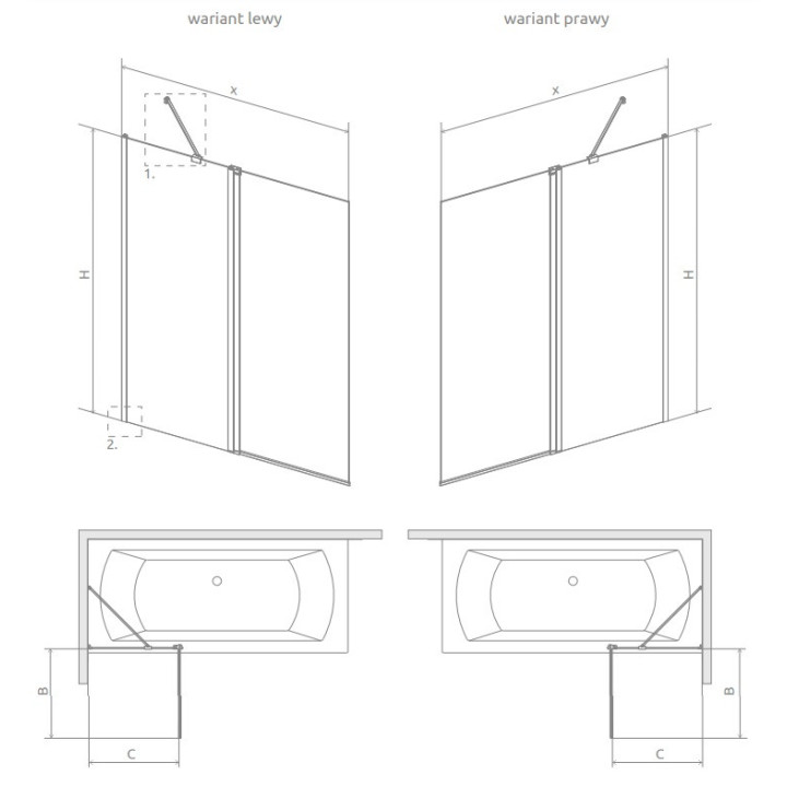 Parawan nawannowy Radaway Nes PNJ 100, lewy, szkło przejrzyste, 100x150cm, profil chrom