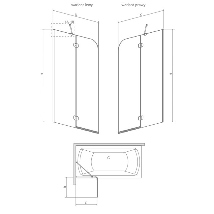 Parawan nawannowy Radaway Essenza Pro White PND II, lewy, szkło przejrzyste, 140x150cm, biały profil