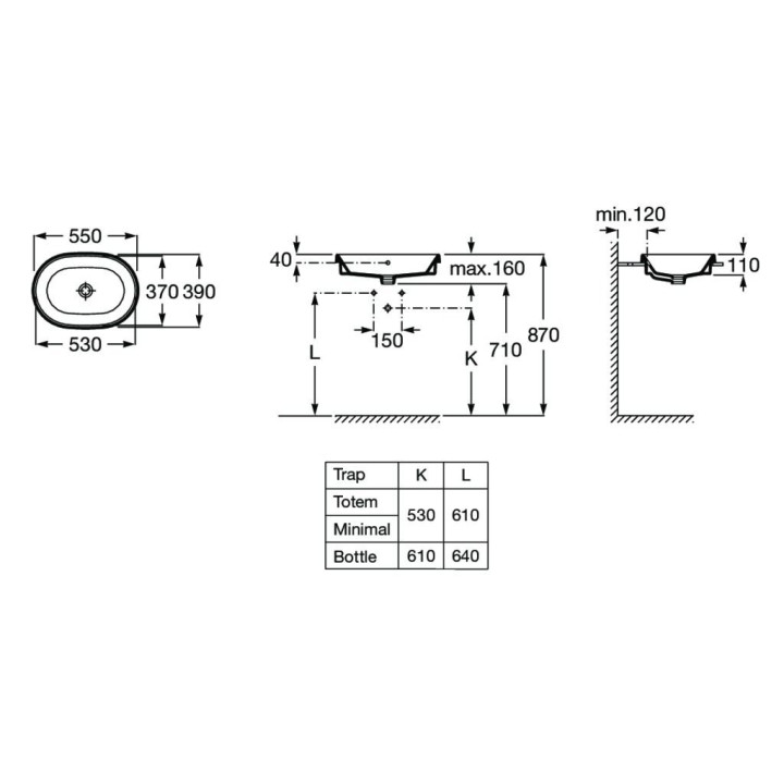 Umywalka wpuszczana w blat Roca Gap Round, 39x39cm, przelew, biała