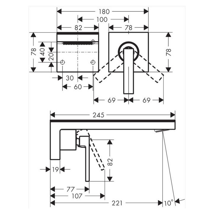 Bateria umywalkowa Axor MyEdition, podtynkowa, wylewka 221mm, bez płytki, chrom