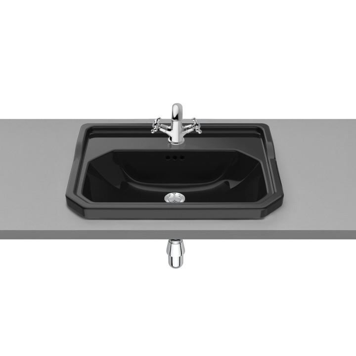 Umywalka wisząca Roca Carmen Black, 65x48cm, z przelewem, otwór na baterię, czarna