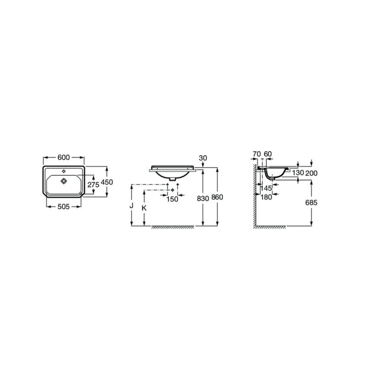 Umywalka wisząca Roca Carmen Black, 65x48cm, z przelewem, otwór na baterię, czarna