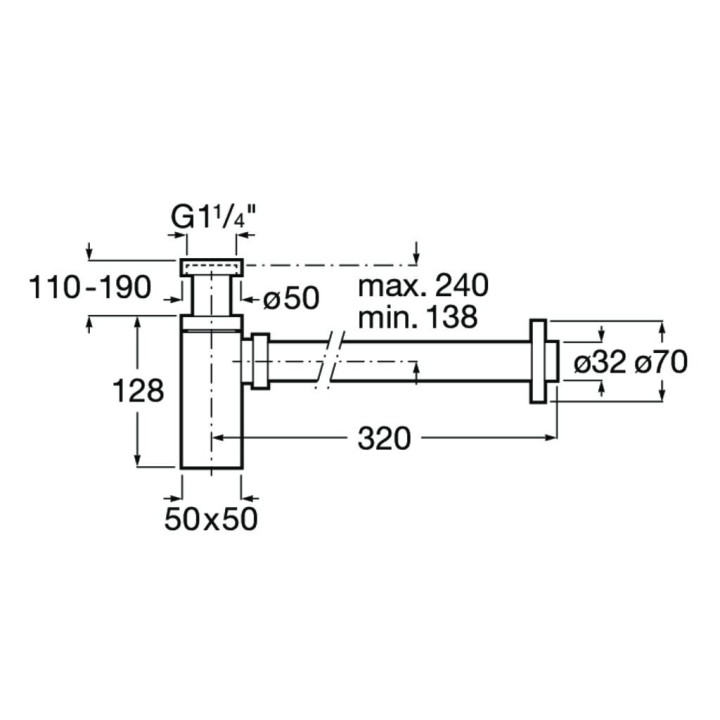 Syfon umywalkowy Roca Aqua, kwadratowy, 300mm, 1 1/4", chrom