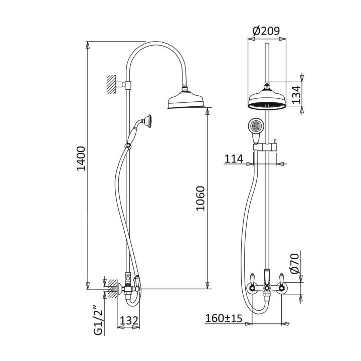 Zestaw natryskowy Bruma Adamastor, natynkowy, deszczownica 250x250mm, bateria jednouchwytowa, słuchawka 1-funkcyjna, chrom