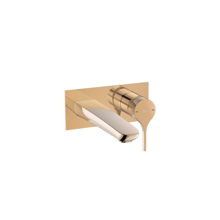 Bateria umywalkowa Roca Naia Black Cold Start, ścienna, wylewka 200mm, bez korka, czarna