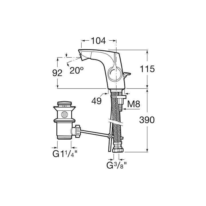Bateria umywalkowa Roca Insignia Cold Start, stojąca, wysokość 170mm, korek click-clack, czarna