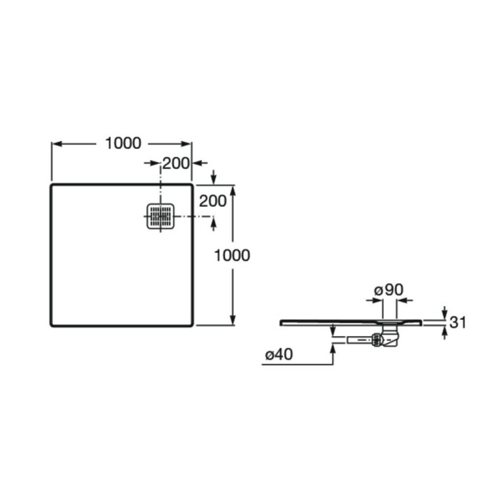 Brodzik kwadratowy Roca Terran, 80x80cm, kompozytowy, Stonex, z syfonem, szary łupek