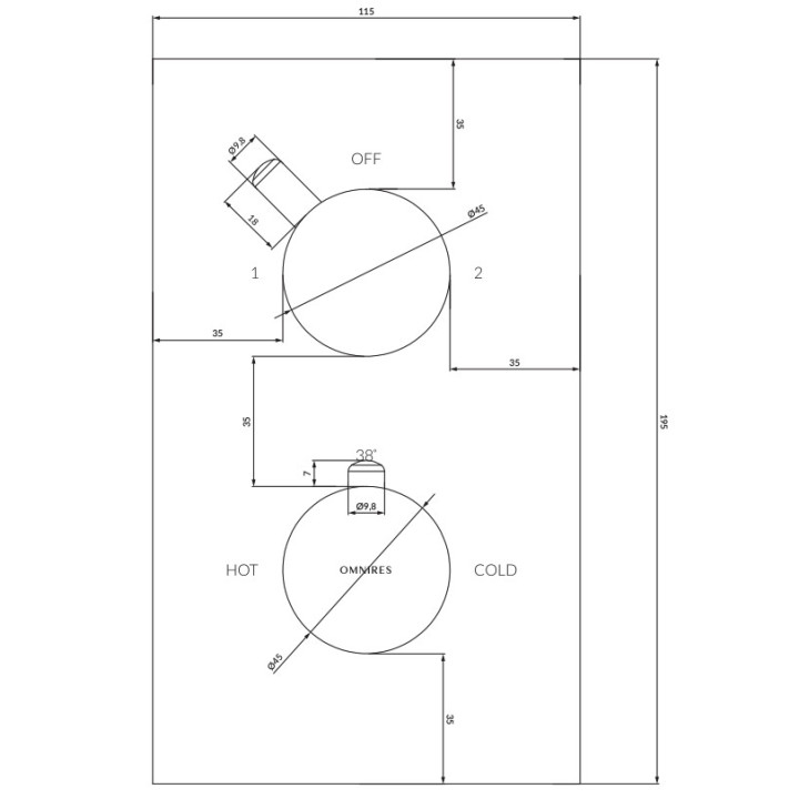 Termostatyczna bateria prysznicowo-wannowa Omnires Contour, podtynkowa, 2 wyjścia wody, chrom