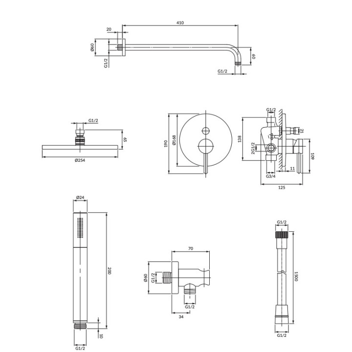 System prysznicowy Omnires Y, podtynkowy, 2 wyjścia wody, deszczownica 25cm, słuchawka 1-funkcyjna, chrom