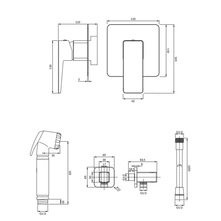 Zestaw bidetowy Omnires Parma, podtynkowy, czarny mat