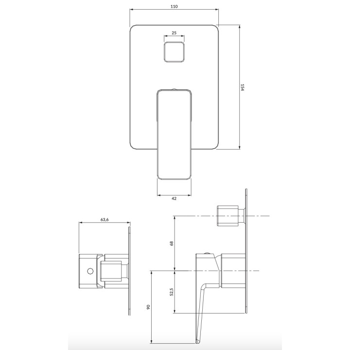 Bateria prysznicowa Omnires Parma, podtynkowa, 1 wyjście wody, grafit