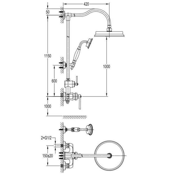 Zestaw prysznicowy natynkowy Omnires Armance chrom - sanitbuy.pl