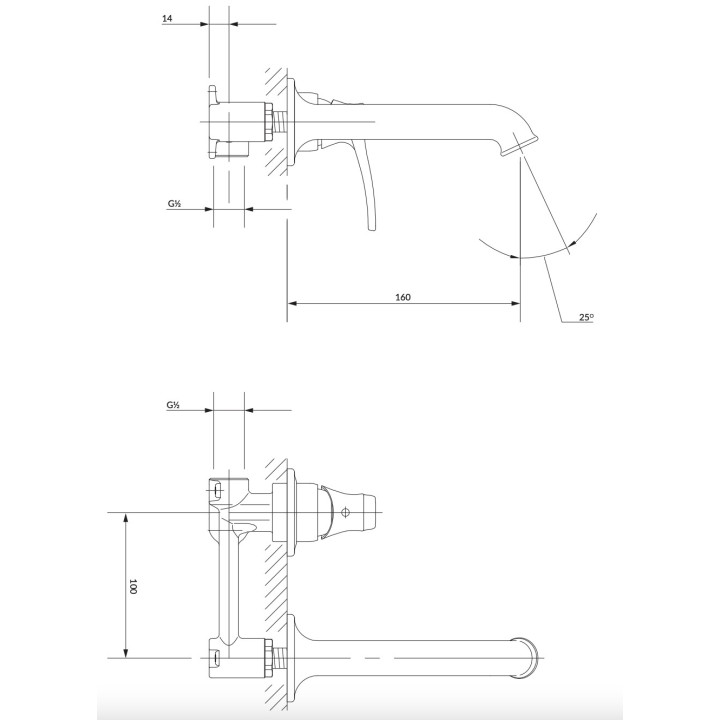 Bateria umywalkowa Omnires Art Deco, podtynkowa, wylewka, 160mm, 2-otworowa, chrom