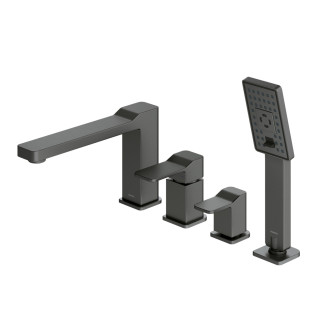 Bateria wannowa 4-otworowa Omnires Parma, stojąca, 2 wyjścia wody, wylewka 205mm, zestaw natryskowy, grafit