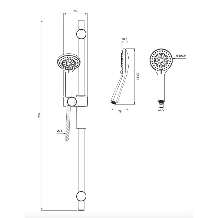 Zestaw prysznicowy Omnires Yosemite, słuchawka 5-funkcyjna, drążek z suwanym uchwytem, złoty