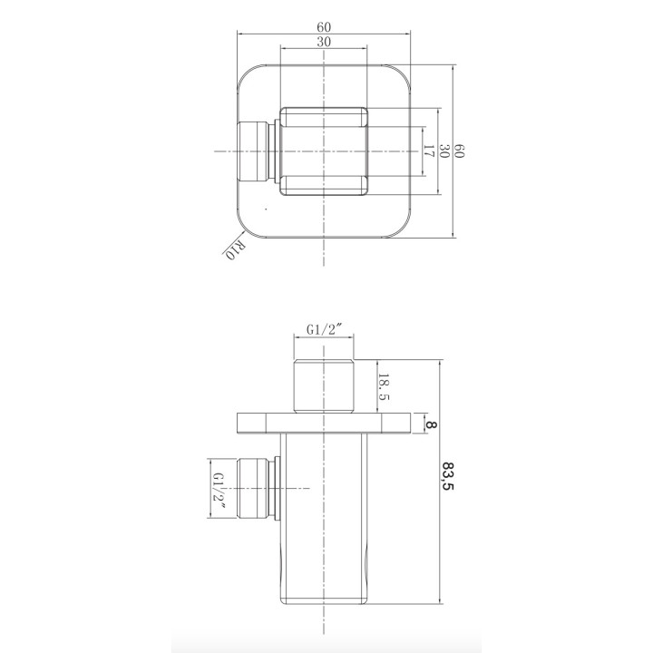 Przyłącze kątowe Omnires, z uchwytem na słuchawkę, kwadratowa rozeta, chrom
