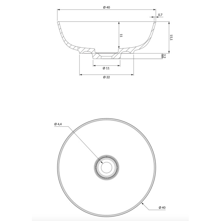 Umywalka nablatowa Omnires Silk M+, 50x35cm, bez przelewu, biały połysk