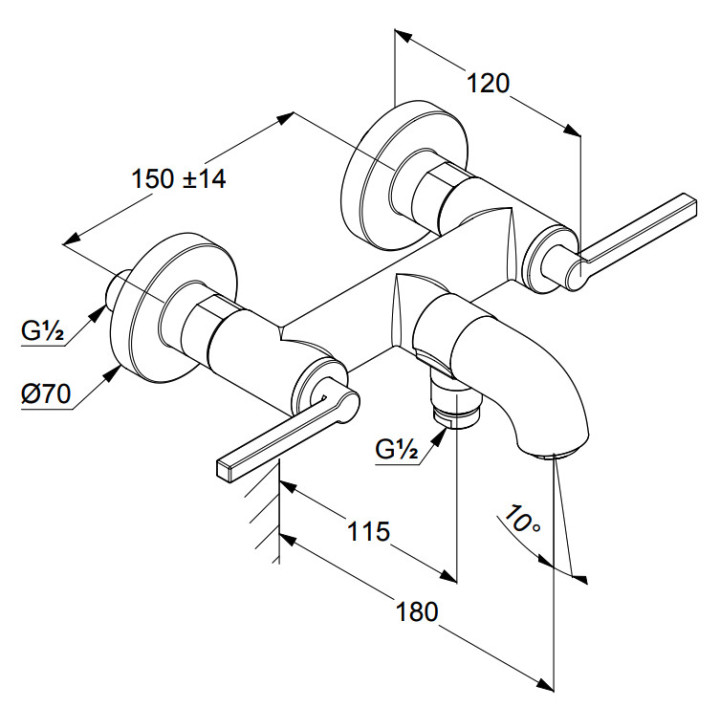 Bateria wannowo-natryskowa Kludi Nova Fonte Puristic, natynkowa, 2 wyjścia wody, uchwyty proste, czarny mat