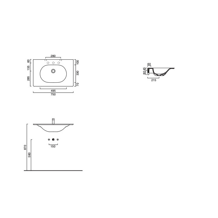 Umywalka wisząca Catalano Horizon, 100x50cm, bez przelewu, bez otworu na baterię, biały połysk