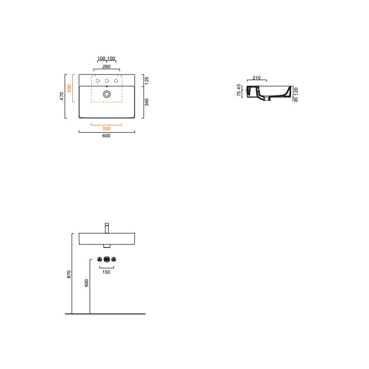 Umywalka wisząca Catalano New Premium, 80x47cm, z przelewem, bez otworu na baterię, biały połysk