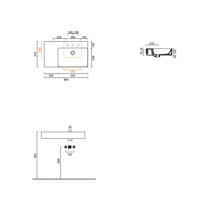 Umywalka wisząca/nablatowa Catalano New Premium, 100x47cm, z przelewem, bez otworu na baterię, biały połysk