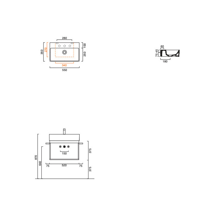Umywalka wisząca/nablatowa Catalano Verso, 65x35cm, bez przelewu, bez otworu na baterię, biały połysk